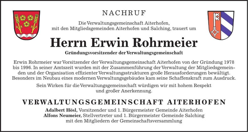 Traueranzeige Erwin Rohrmeier