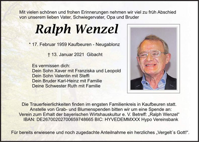 Traueranzeige Ralph Wenzel