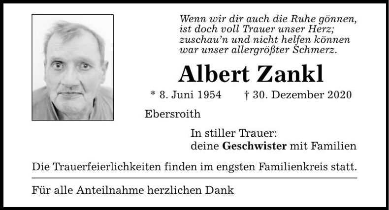 Traueranzeige Albert Zankl