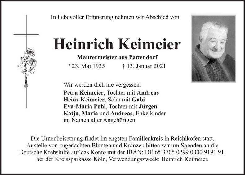 Traueranzeige Heinrich Keimeier
