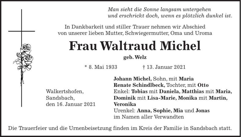 Traueranzeige Waltraud Michel