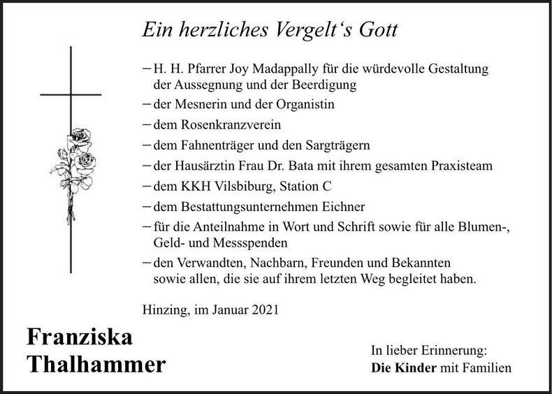 Traueranzeige Franziska Thalhammer