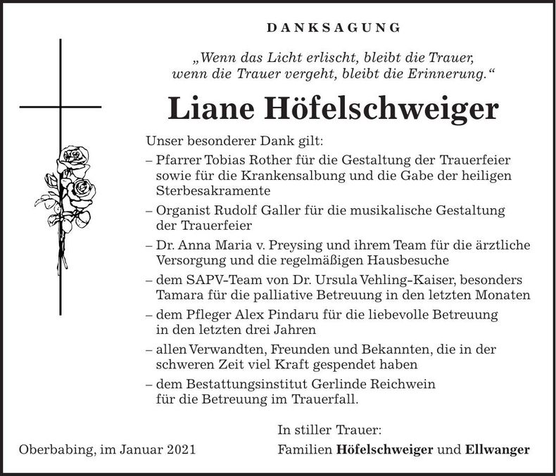 Traueranzeige Liane Höfelschweiger