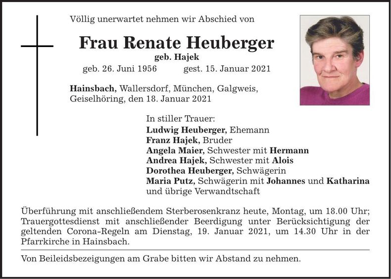 Traueranzeige Renate Heuberger