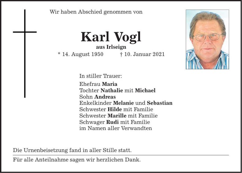 Traueranzeige Karl Vogl