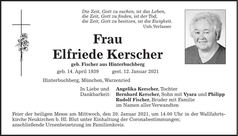 Traueranzeige Elfriede Kerscher