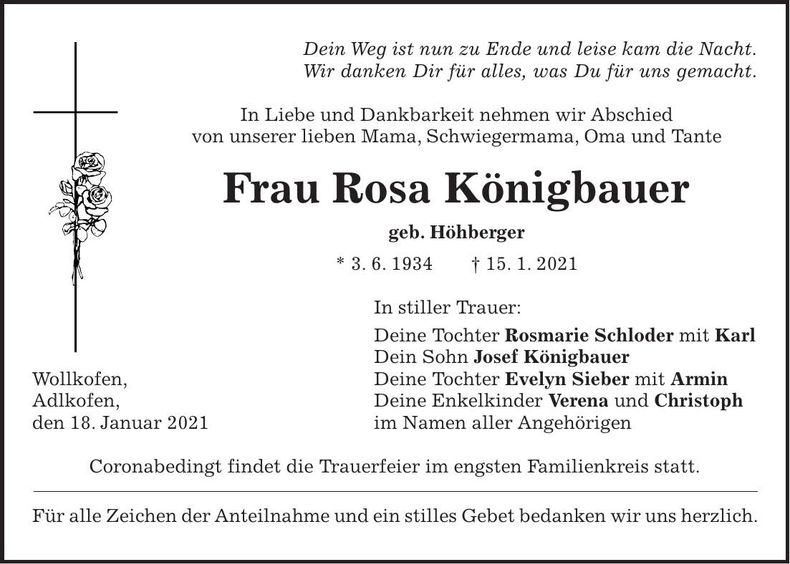 Traueranzeige Rosa Königbauer