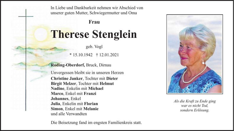 Traueranzeige Therese Stenglein