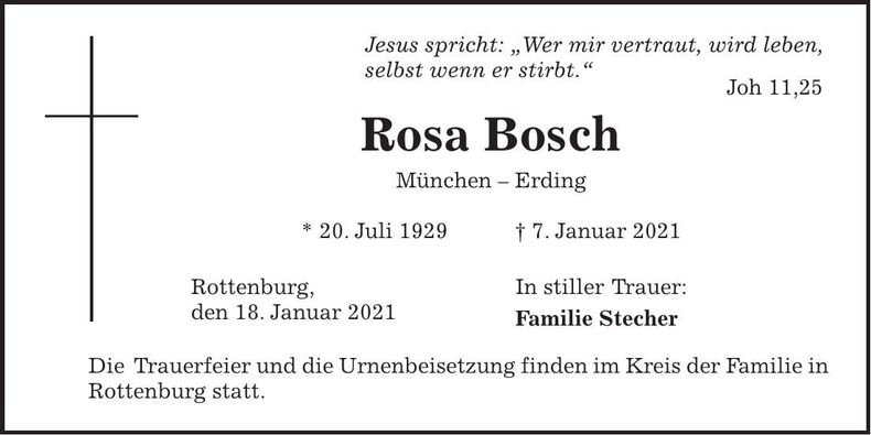 Traueranzeige Rosa Bosch