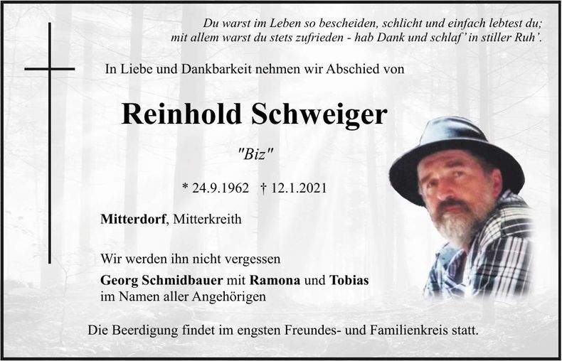 Traueranzeige Reinhold Schweiger