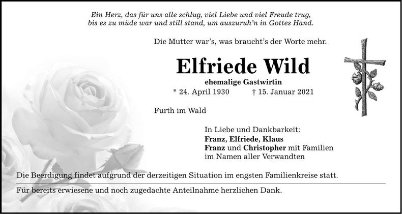 Traueranzeige Elfriede Wild