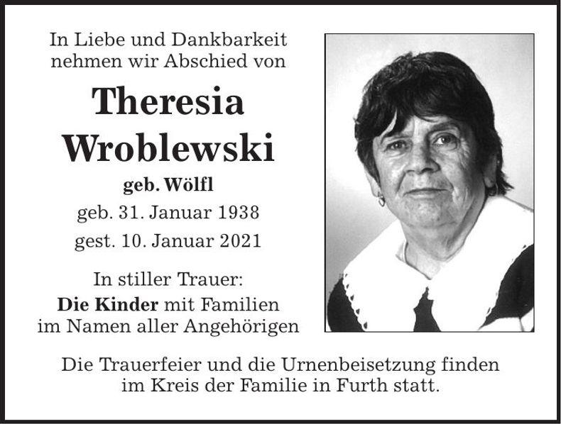 Traueranzeige Theresia Wroblewski