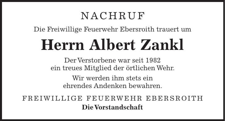 Traueranzeige Albert Zankl