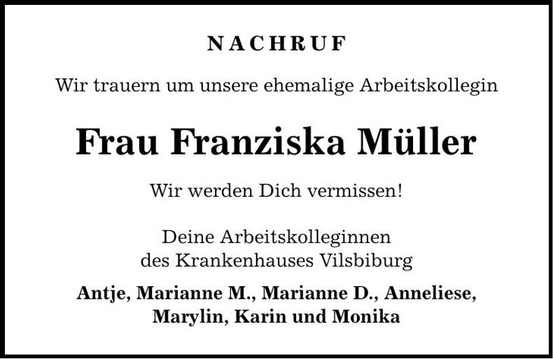 Traueranzeige Franziska Müller