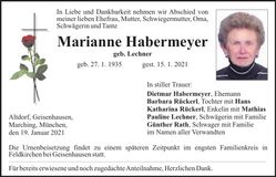 Traueranzeige Marianne Habermeyer