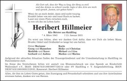 Traueranzeige Heribert Hillmeier