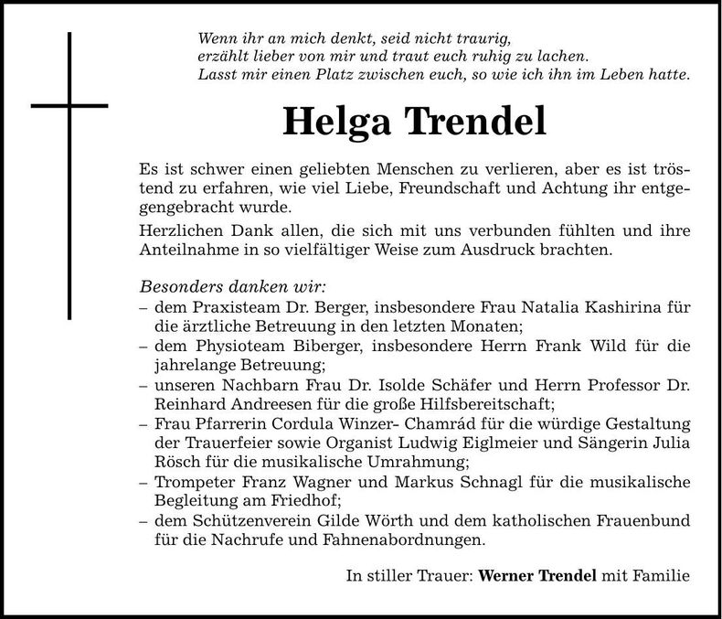 Traueranzeige Helga Trendel