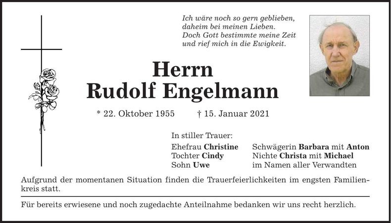 Traueranzeige Rudolf Engelmann