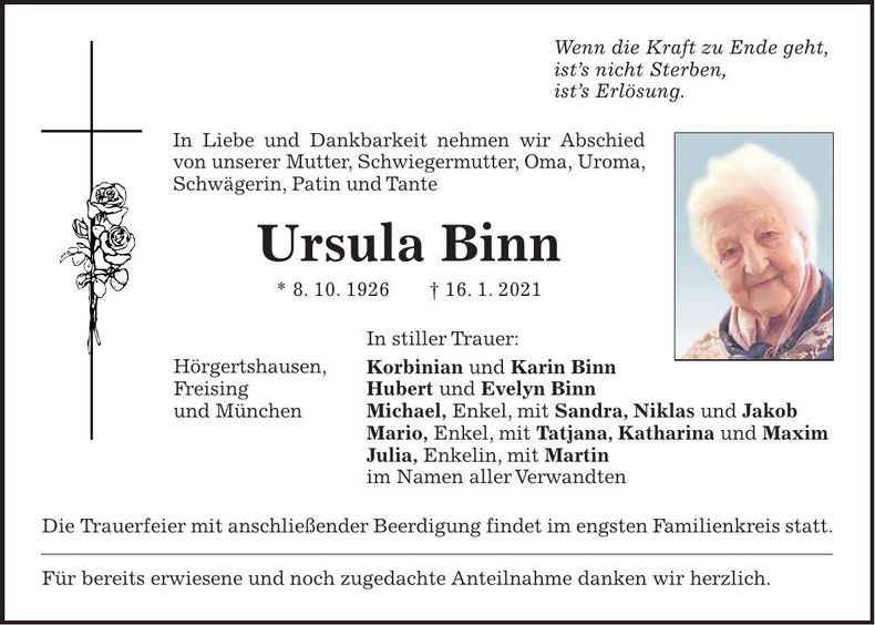Traueranzeige Ursula Binn