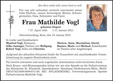 Traueranzeige Mathilde Vogl