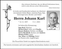 Traueranzeige Johann Karl