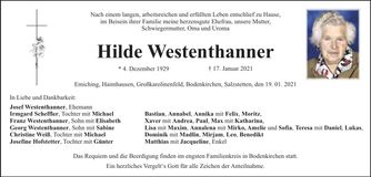 Traueranzeige Hilde Westenthanner