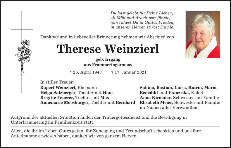 Traueranzeige Therese Weinzierl