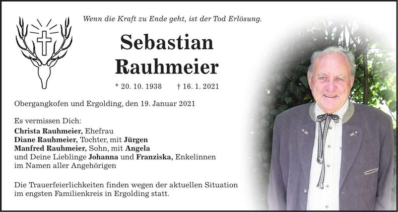Traueranzeige Sebastian Rauhmeier