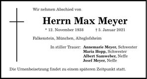 Traueranzeige Max Meyer