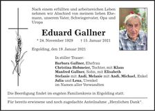 Traueranzeige Eduard Gallner