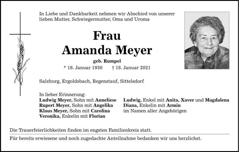 Traueranzeige Amanda Meyer
