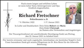 Traueranzeige Richard Fretschner