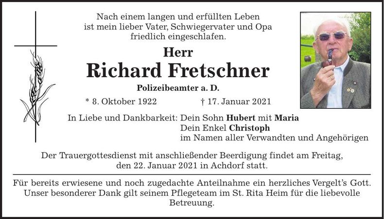Traueranzeige Richard Fretschner