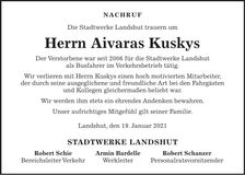 Traueranzeige Aivaras Kuskys