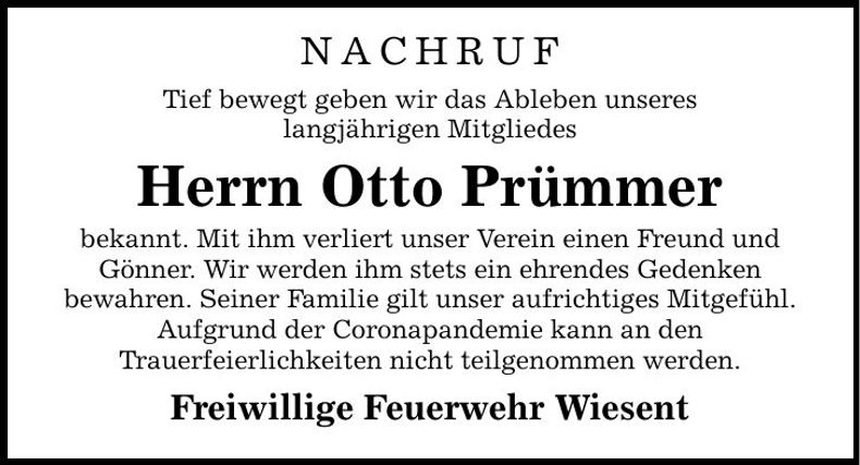 Traueranzeige Otto Prümmer