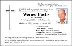 Traueranzeige Werner Fuchs