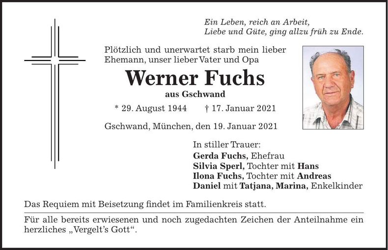 Traueranzeige Werner Fuchs