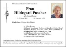Traueranzeige Hildegard Pascher