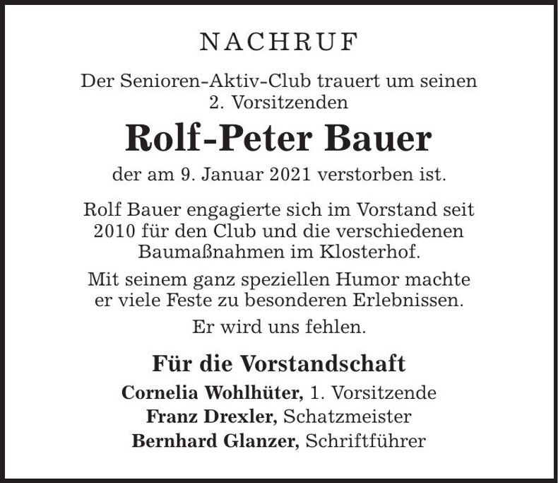Traueranzeige Rolf-Peter Bauer