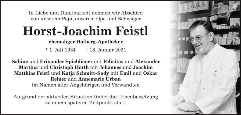 Traueranzeige Horst-Joachim Feistl