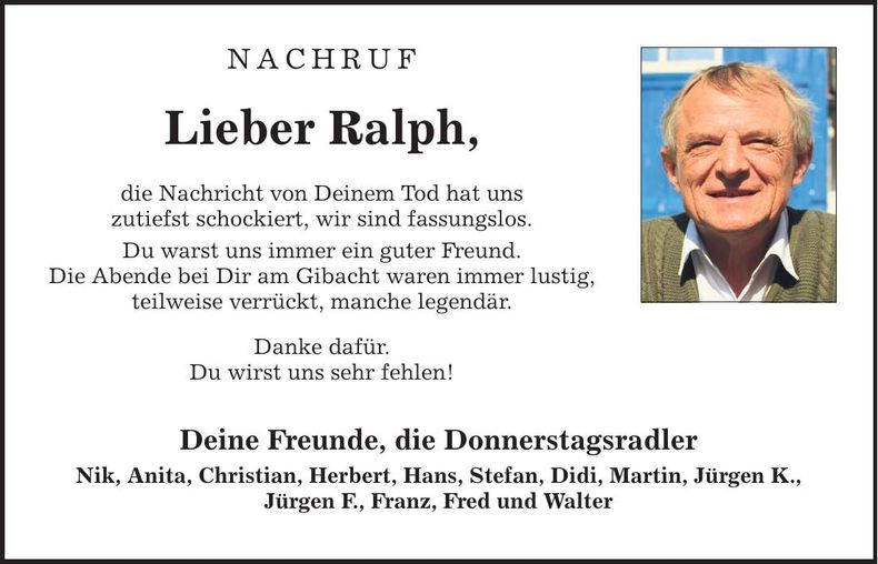 Traueranzeige Ralph Wenzel