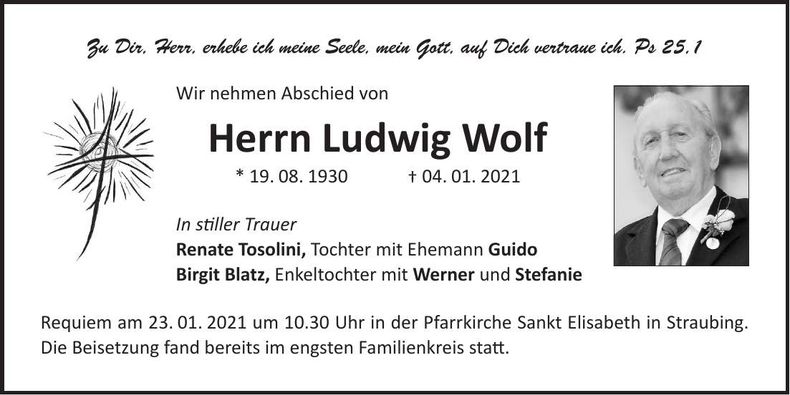Traueranzeige Ludwig Wolf