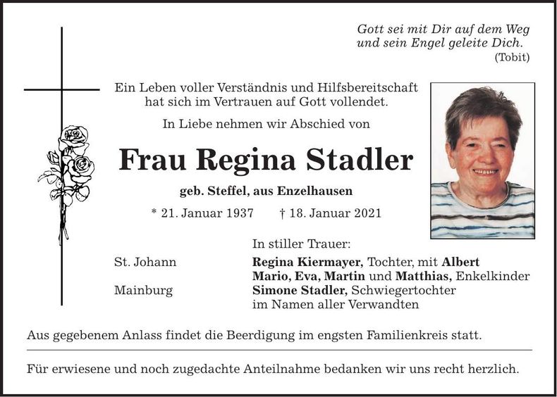 Traueranzeige Regina Stadler