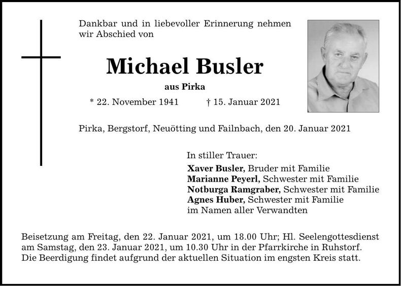 Traueranzeige Michael Busler