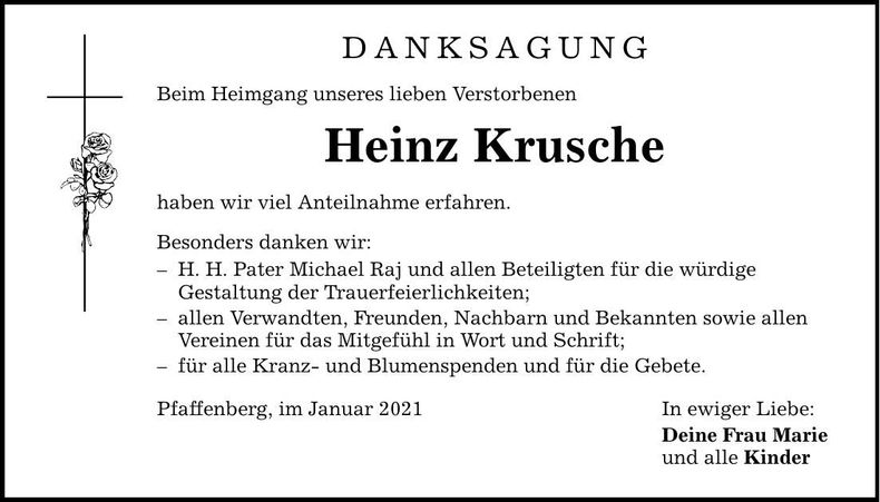 Traueranzeige Heinz Krusche