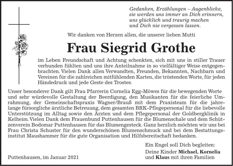 Traueranzeige Siegrid Grothe