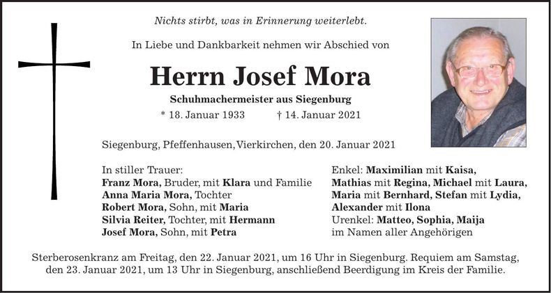 Traueranzeige Josef Mora