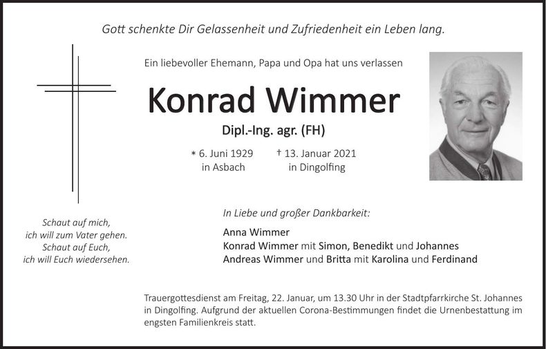 Traueranzeige Konrad Wimmer