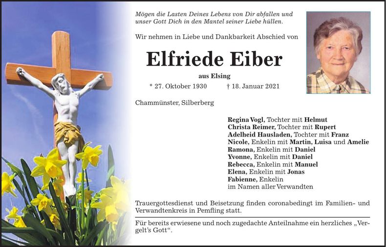 Traueranzeige Elfriede Eiber
