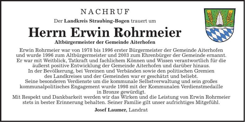 Traueranzeige Erwin Rohrmeier